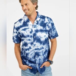 Outerknown BBQ 100% Organic Cotton Blue and White Tie-Dye Button Up Shirt Size L